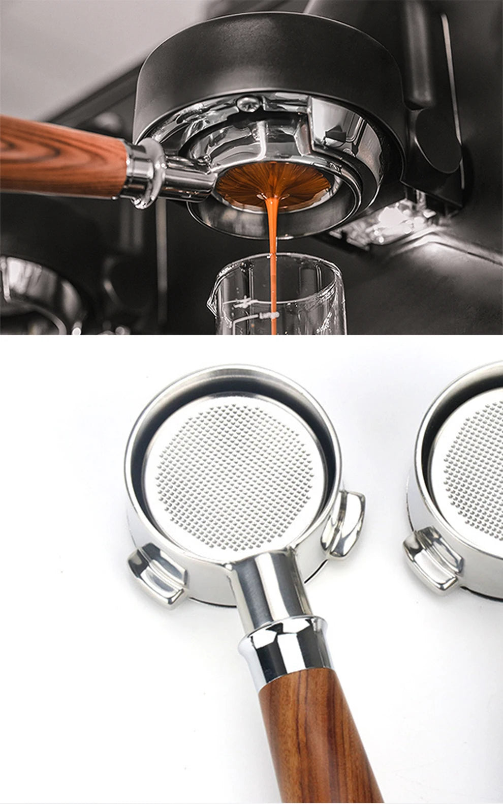 HiBREW PurePour 51mm Bottomless Coffee powder Handle: 304 Stainless Steel & Solid Wood