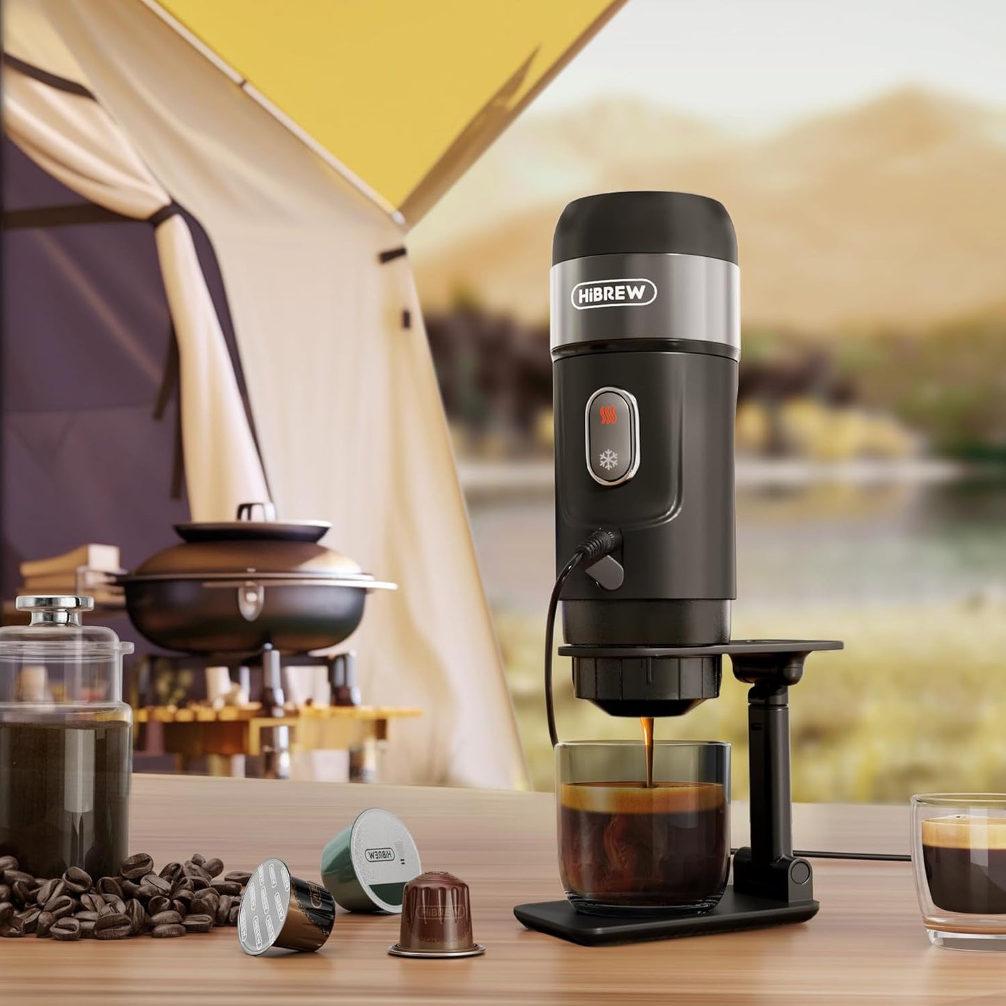 HiBREW GoBrew 12V Portable Espresso Maker: Fits Nespresso & Dolce Gusto Pods, Ideal for Car & Home