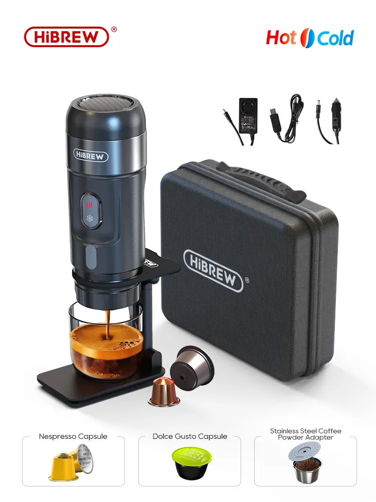 HiBREW GoBrew 12V Portable Espresso Maker: Fits Nespresso & Dolce Gusto Pods, Ideal for Car & Home