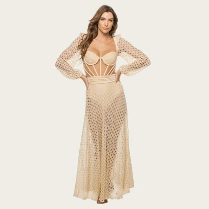 LuxeLoom Cutout: The 2024 Stretch Knit One-Piece Swimsuit with Elegant Cover-Up