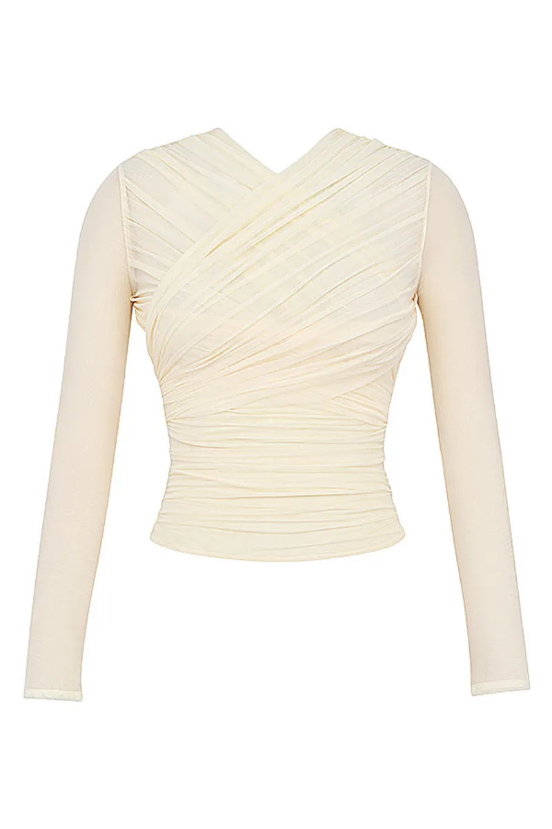 Twilight Seduction Mesh V-Neck Top – Alluring Autumn Style for Effortlessly Chic Nights