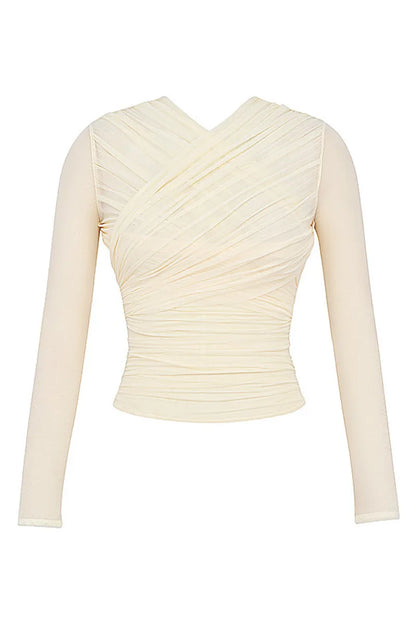 Twilight Seduction Mesh V-Neck Top – Alluring Autumn Style for Effortlessly Chic Nights