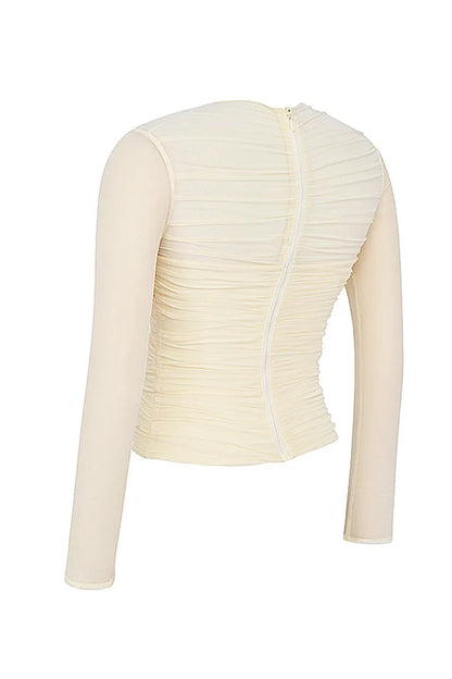 Twilight Seduction Mesh V-Neck Top – Alluring Autumn Style for Effortlessly Chic Nights