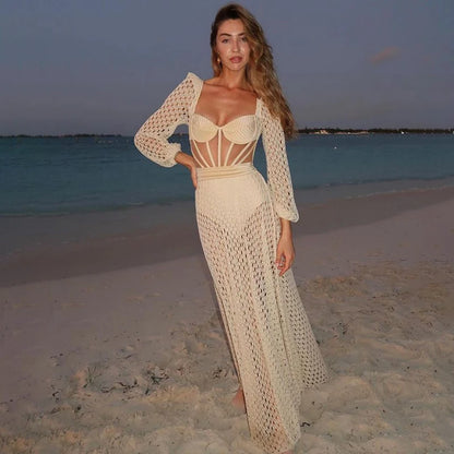 LuxeLoom Cutout: The 2024 Stretch Knit One-Piece Swimsuit with Elegant Cover-Up