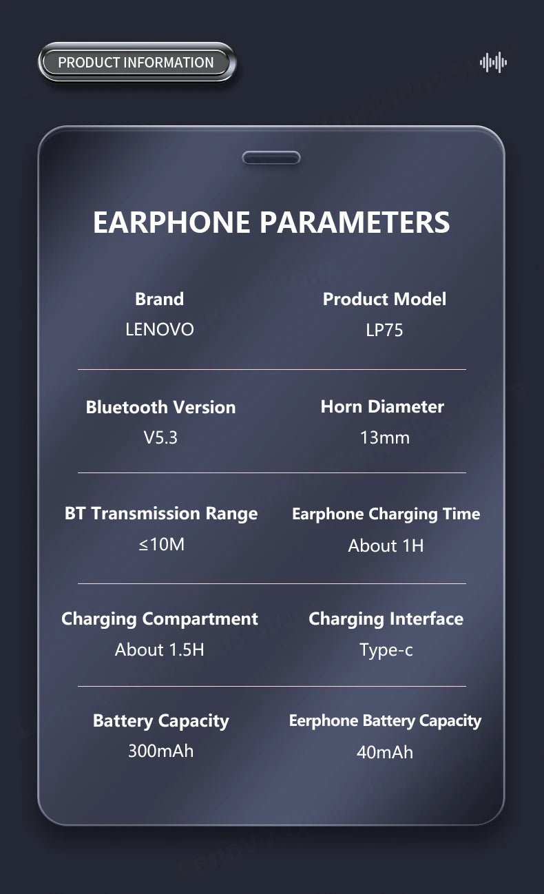 Lenovo SoundWave LP75: Bluetooth Earbuds with LED Display & Noise Reduction