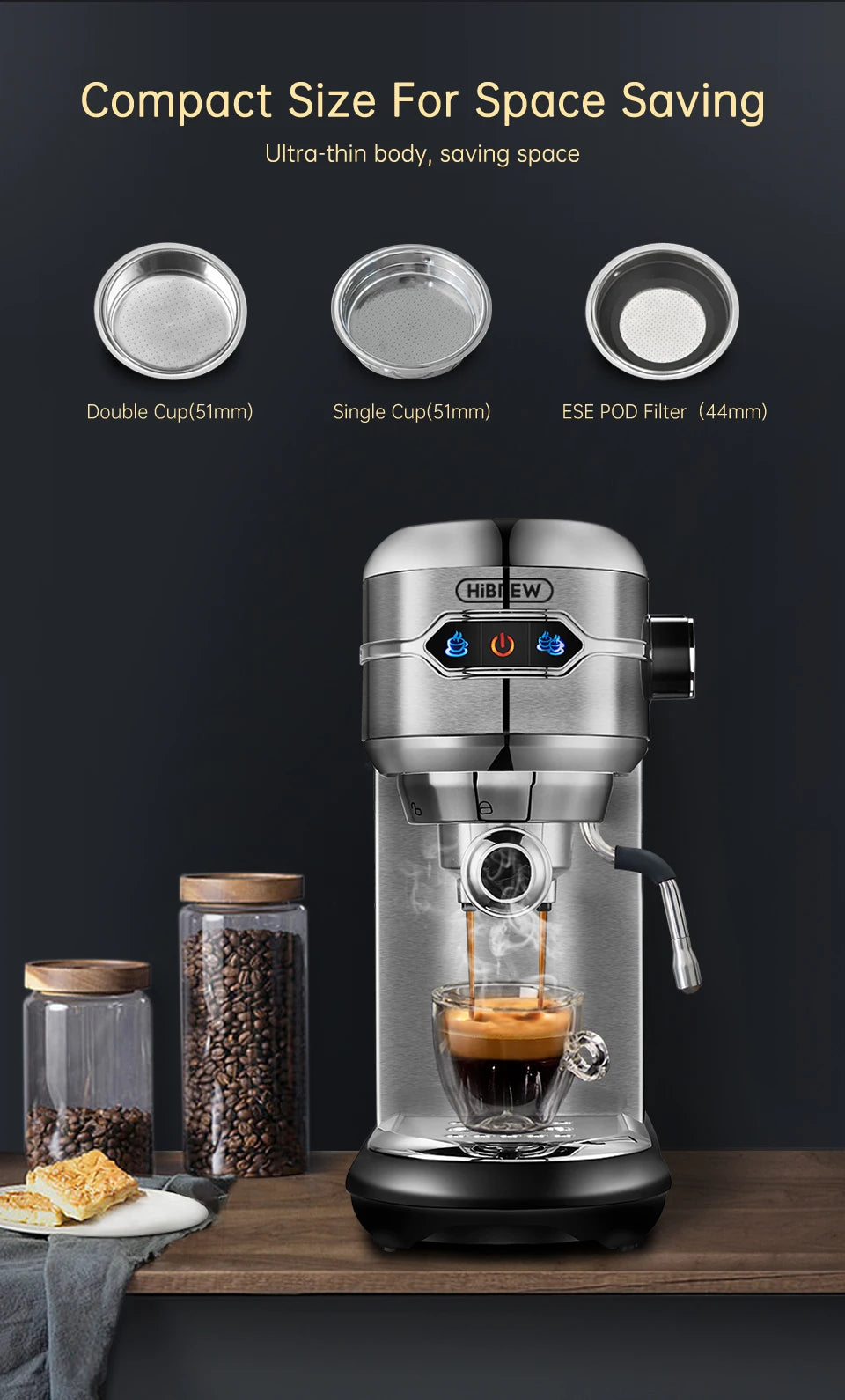 HiBREW SlimBar 20: Semi-Automatic Espresso & Cappuccino Maker