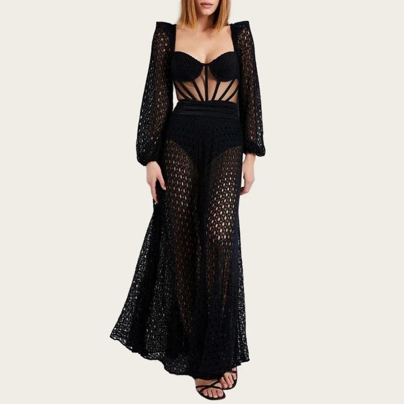 LuxeLoom Cutout: The 2024 Stretch Knit One-Piece Swimsuit with Elegant Cover-Up