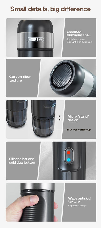 HiBREW GoBrew 12V Portable Espresso Maker: Fits Nespresso & Dolce Gusto Pods, Ideal for Car & Home