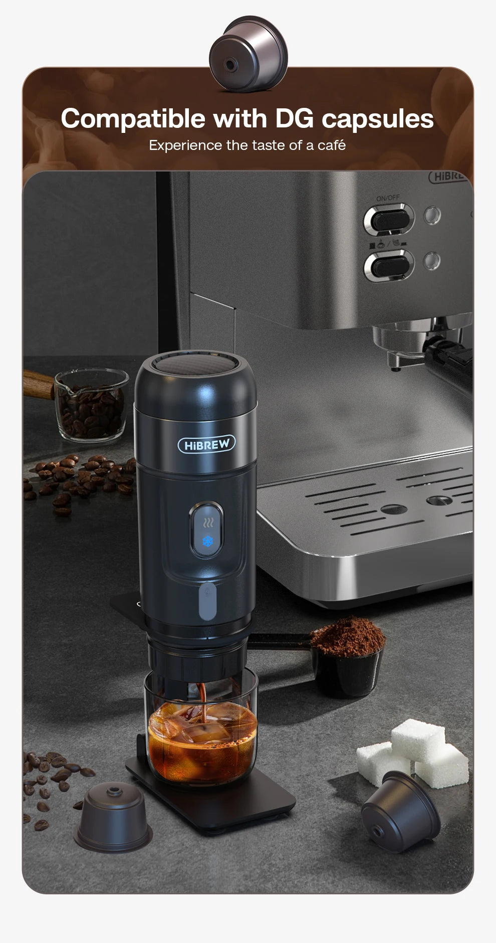 HiBREW GoBrew 12V Portable Espresso Maker: Fits Nespresso & Dolce Gusto Pods, Ideal for Car & Home